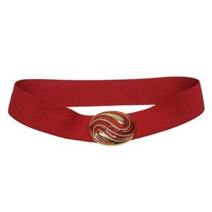 Vintage 80s Day-Lor Red Elastic Belt with Gold Oval Marbled Buckle